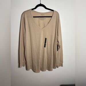 torrid Neutral V-Neck Long Sleeve Top in Light Tan